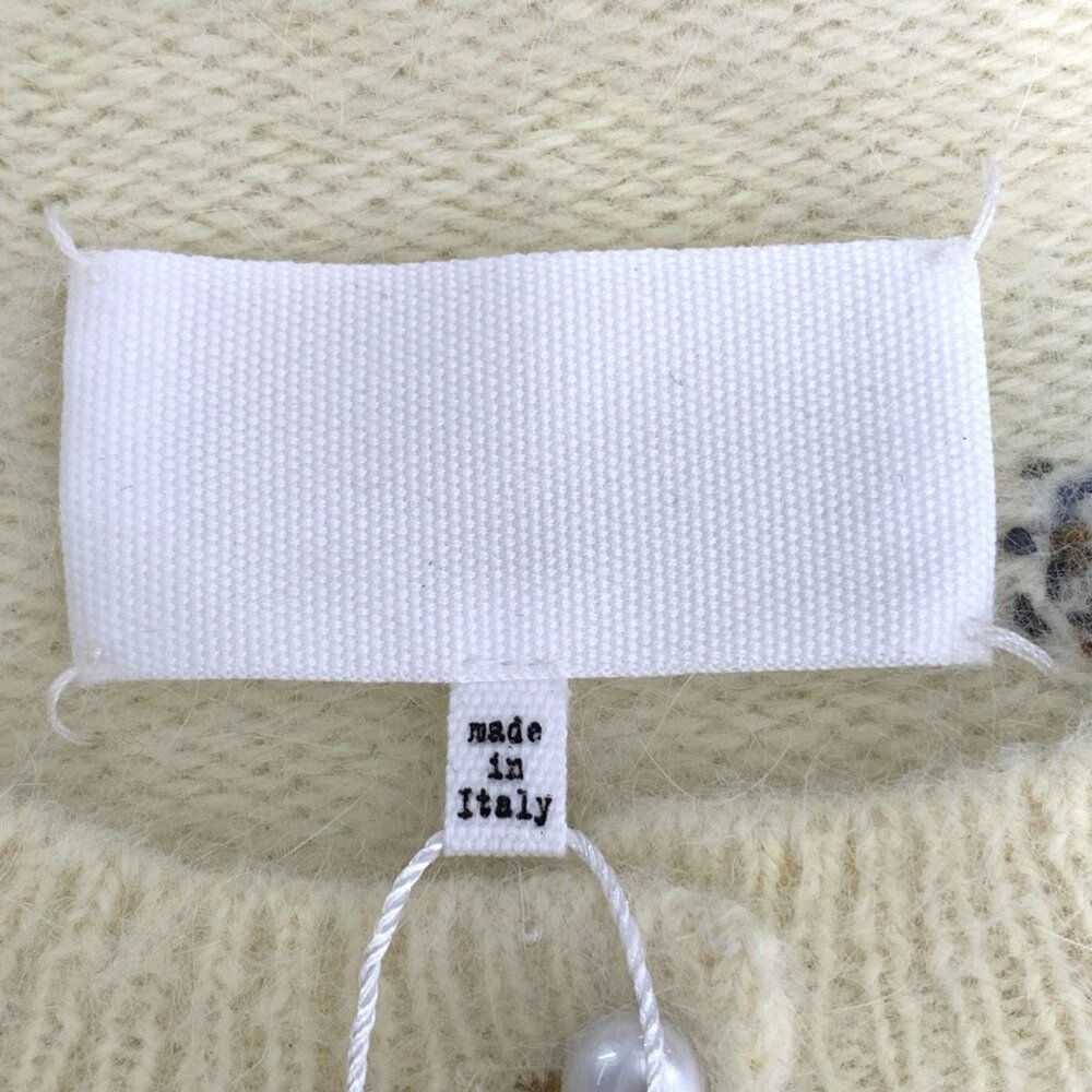 Maison Margiela Womens Cream Angora Blend Cardigan With Blue & Brown Embellished - Picture 9 of 9